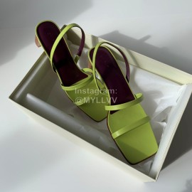 By Far Fashion Sheepskin Thick High Heeled Sandals For Women Green