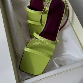 By Far Fashion Sheepskin Thick High Heeled Sandals For Women Green