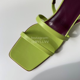 By Far Fashion Sheepskin Thick High Heeled Sandals For Women Green