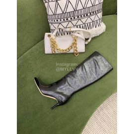 By Far Cowhide High Heeled Long Boots For Women Black