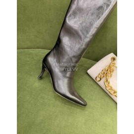 By Far Cowhide High Heeled Long Boots For Women Black