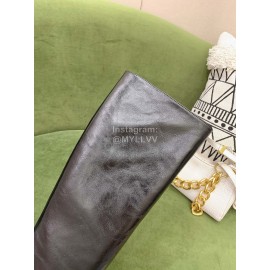 By Far Cowhide High Heeled Long Boots For Women Black