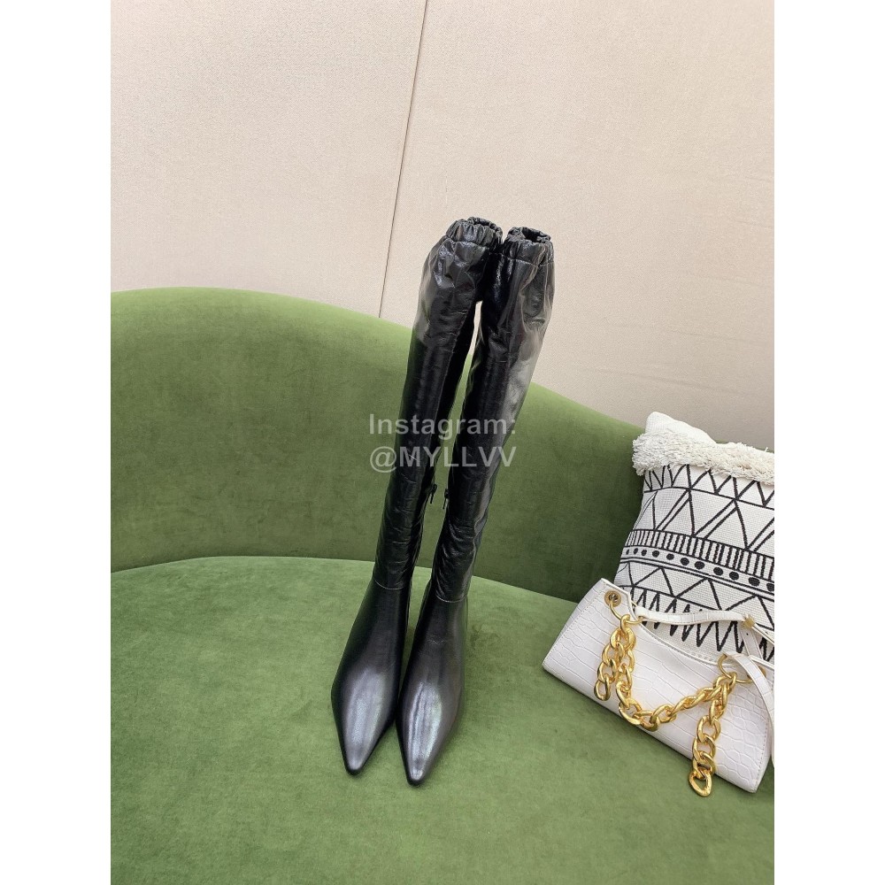 By Far Black Cowhide High Heeled Long Boots For Women