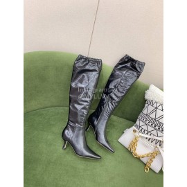 By Far Black Cowhide High Heeled Long Boots For Women
