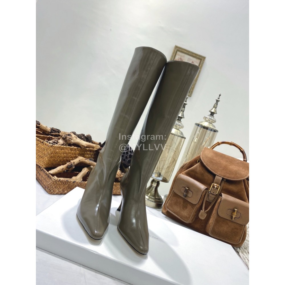 By Far Stevie Cowhide High Heeled Long Boots For Women Coffee