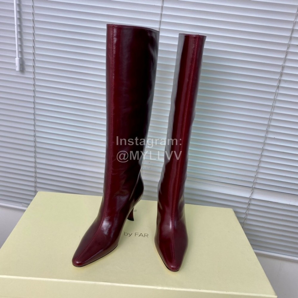 By Far Stevie Cowhide High Heeled Long Boots For Women Wine Red