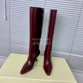 By Far Stevie Cowhide High Heeled Long Boots For Women Wine Red