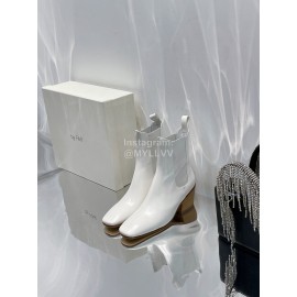 By Far Winter Cowhide Thick High Heeled Short Boots For Women White