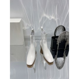 By Far Winter Cowhide Thick High Heeled Short Boots For Women White