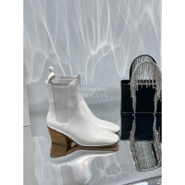 By Far Winter Cowhide Thick High Heeled Short Boots For Women White