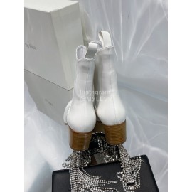 By Far Winter Cowhide Thick High Heeled Short Boots For Women White