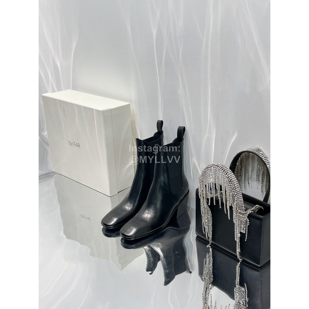 By Far Winter Cowhide Thick High Heeled Short Boots For Women Black