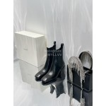 By Far Winter Cowhide Thick High Heeled Short Boots For Women Black