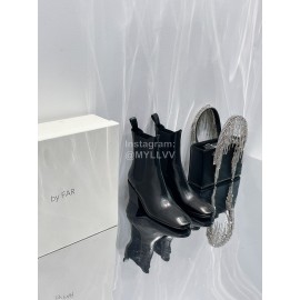 By Far Winter Cowhide Thick High Heeled Short Boots For Women Black