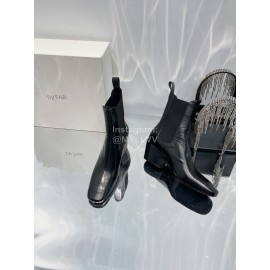 By Far Winter Cowhide Thick High Heeled Short Boots For Women Black