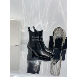 By Far Winter Cowhide Thick High Heeled Short Boots For Women Black