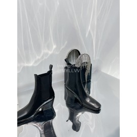 By Far Winter Cowhide Thick High Heeled Short Boots For Women Black