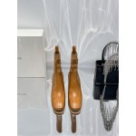 By Far Winter Cowhide Thick High Heeled Short Boots For Women Brown