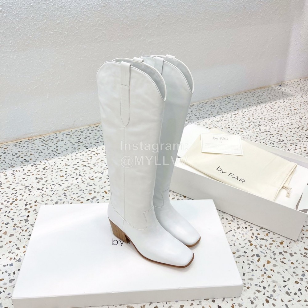 By Far Winter Vintage Cowhide Thick High Heeled Boots For Women White