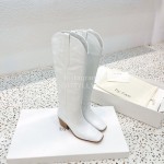 By Far Winter Vintage Cowhide Thick High Heeled Boots For Women White