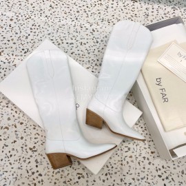 By Far Winter Vintage Cowhide Thick High Heeled Boots For Women White