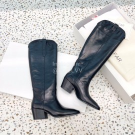 By Far Winter Vintage Cowhide Thick High Heeled Boots For Women Black