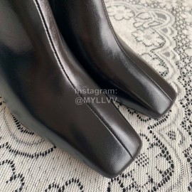 Byfar Simple Sheepskin Square Head Side Zipper Boots For Women Black