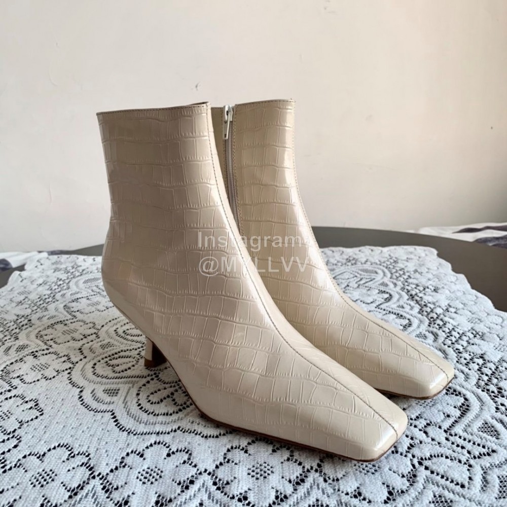 Byfar Simple Sheepskin Square Head Side Zipper Boots For Women Beige