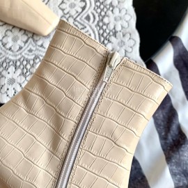 Byfar Simple Sheepskin Square Head Side Zipper Boots For Women Beige