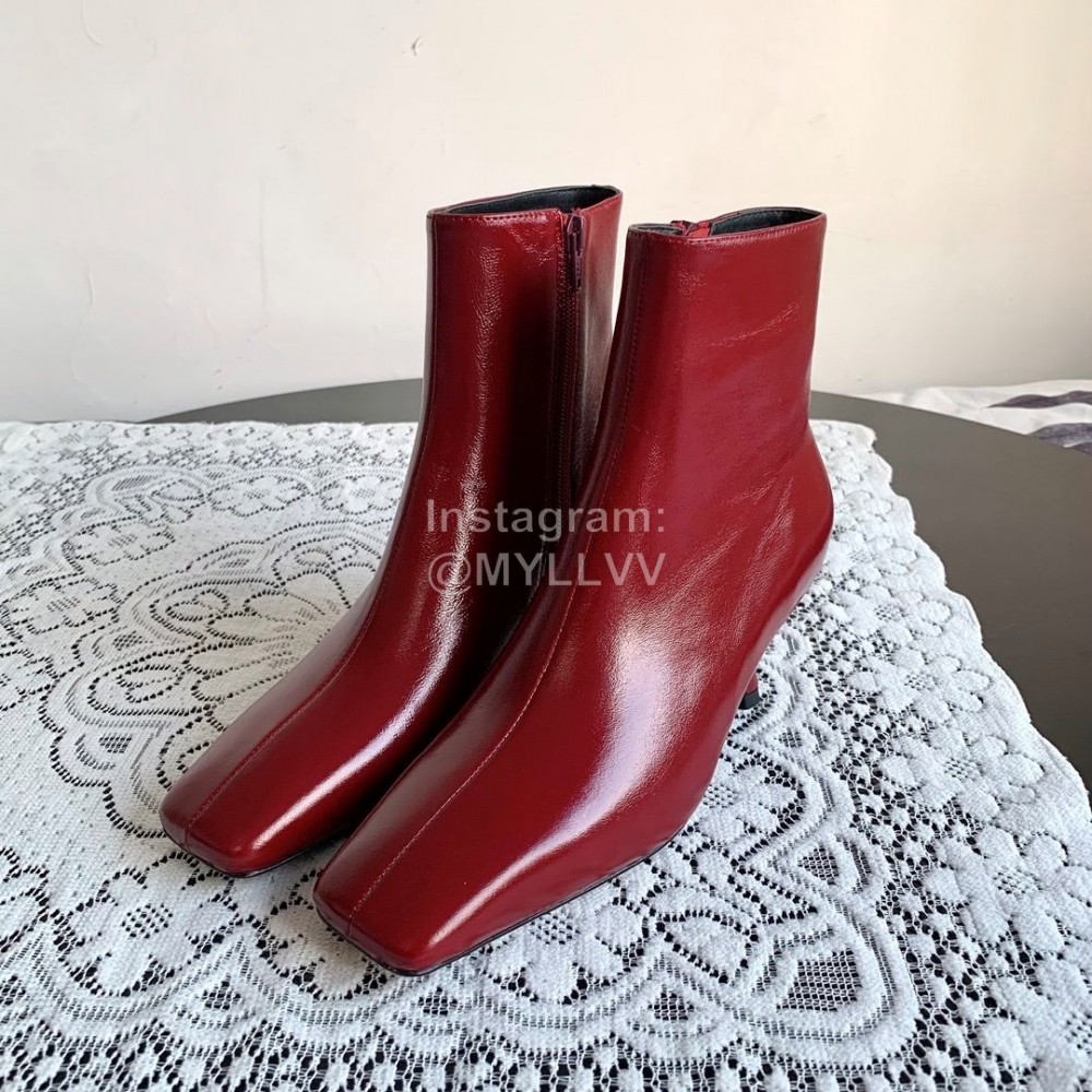 Byfar Simple Sheepskin Square Head Side Zipper Boots For Women Red