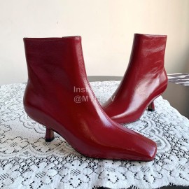 Byfar Simple Sheepskin Square Head Side Zipper Boots For Women Red