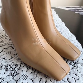 Byfar Simple Sheepskin Square Head Side Zipper Boots For Women Apricot