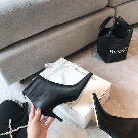 Byfar Winter New Sheepskin High Heel Short Boots For Women Black