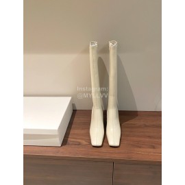 Byfar Winter New Sheepskin High Heel Long Boots For Women White