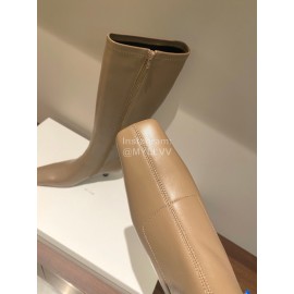 Byfar Winter New Sheepskin High Heel Long Boots For Women Apricot