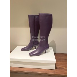 Byfar Winter New Sheepskin High Heel Long Boots For Women Purple