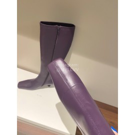 Byfar Winter New Sheepskin High Heel Long Boots For Women Purple