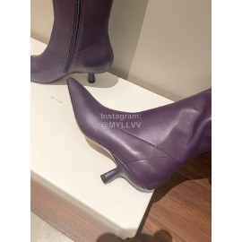 Byfar Winter New Sheepskin High Heel Long Boots For Women Purple