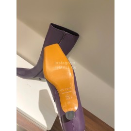 Byfar Winter New Sheepskin High Heel Long Boots For Women Purple