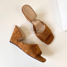 Byfar Summer Leather Slope Heel Slippers For Women Brown