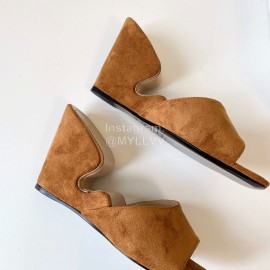 Byfar Summer Leather Slope Heel Slippers For Women Brown