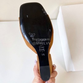 Byfar Summer Leather Slope Heel Slippers For Women Brown