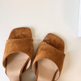 Byfar Summer Leather Slope Heel Slippers For Women Brown