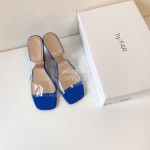 Byfar Summer Leather Slope Heel Slippers For Women Blue