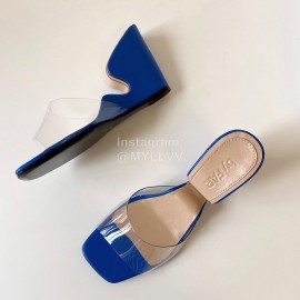 Byfar Summer Leather Slope Heel Slippers For Women Blue