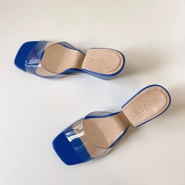 Byfar Summer Leather Slope Heel Slippers For Women Blue