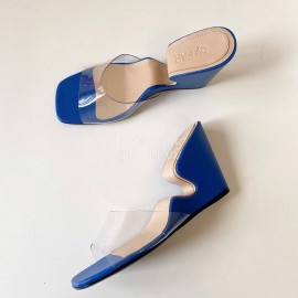 Byfar Summer Leather Slope Heel Slippers For Women Blue