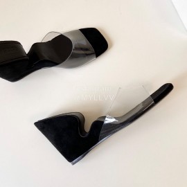 Byfar Summer Leather Slope Heel Slippers For Women Black