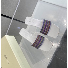 Byfar Summer New Diamond High Heel Slippers For Women White