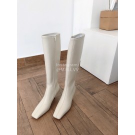 Byfar New Soft Sheepskin High Heel Knee Boots For Women White